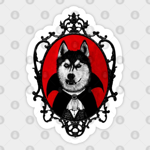 'Count Dogula' Dracula Vampire Sticker by Tasmin Bassett Art